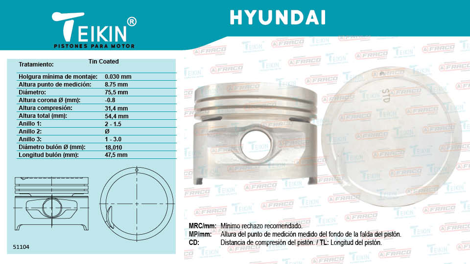 Jgo Pistones Hyundai Accent,Verna 1,5LtStd